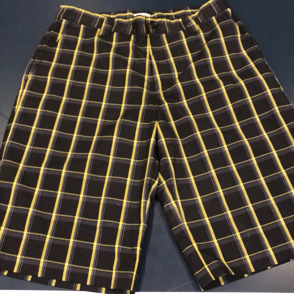 Men’s adidas black and yellow golf shorts